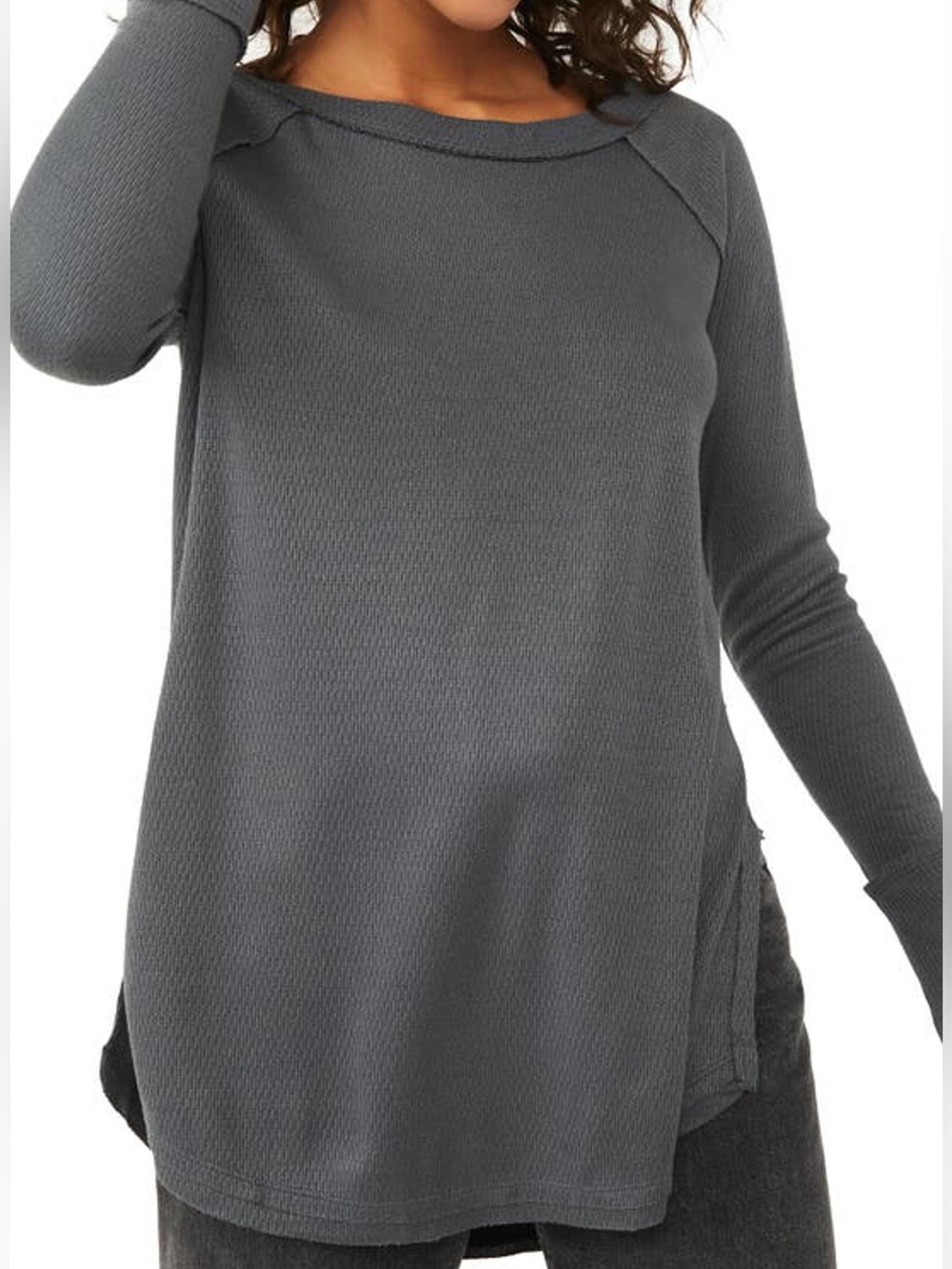 Free People We The Free “Snowy Thermal” Tunic Top in Grey